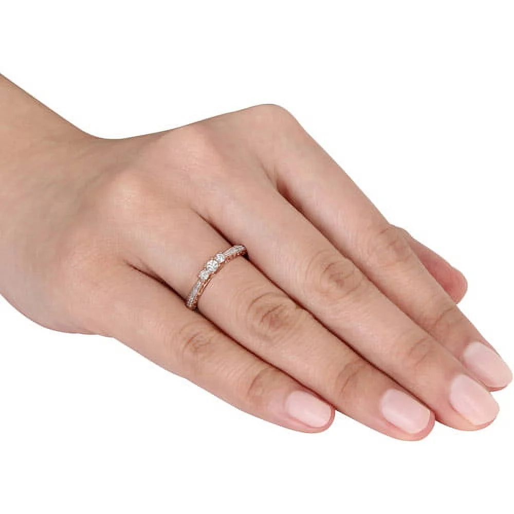 1/4 Carat T.W. Diamond 10kt Rose Gold Three Stone Engagement Ring S694