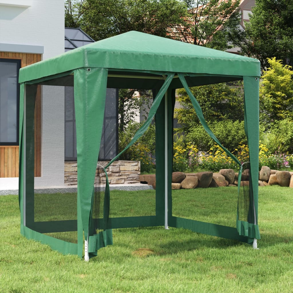 Green 6.6'x6.6' HDPE Party Tent with 4 Mesh Sidewalls L6361