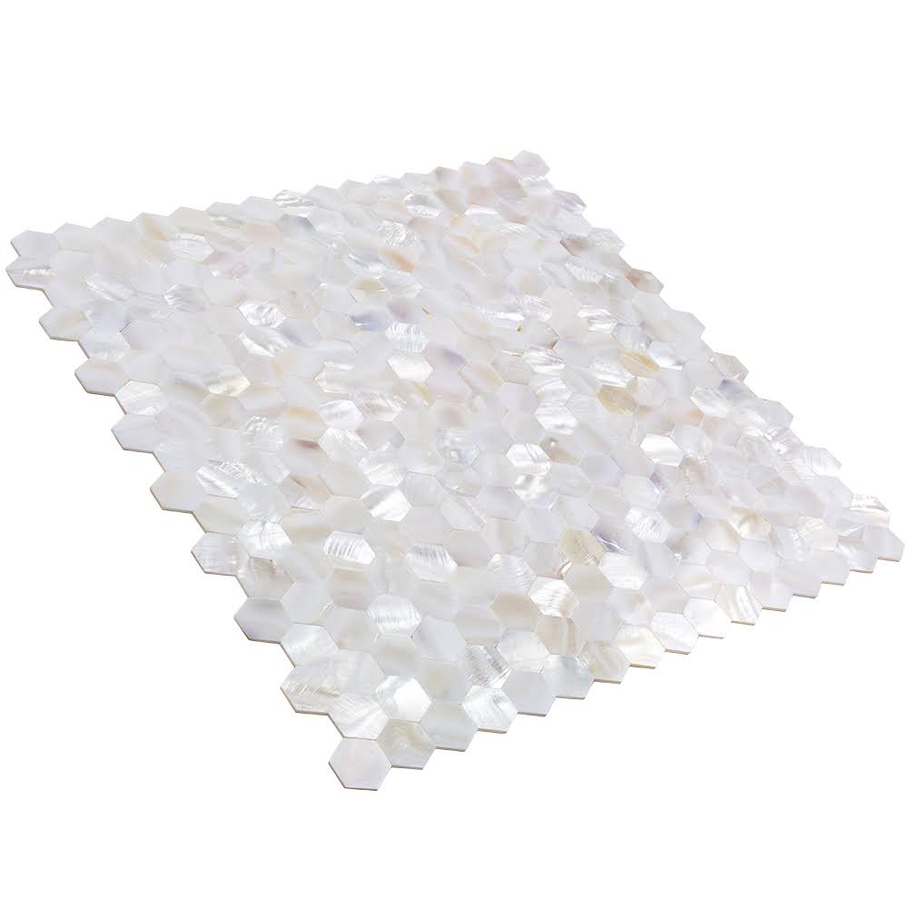 White Hexagons Pearl Shell Mosaic Tile C346446