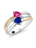 925 Silver 10K Yellow Gold Pink Created Sapphire Blue Created Sapphire White Lab Grown Diamond Band Ring R310698