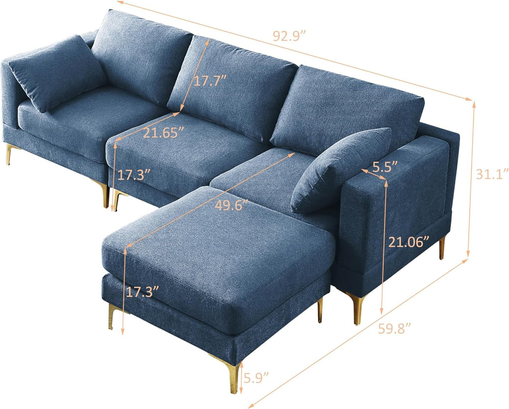 Blue Reversible Modular Sofa with 2 Pillows Z686