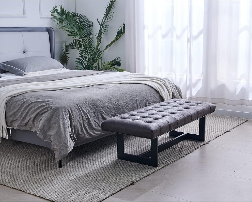 Foggy Gray Vegan Leather Ottoman Bench Z1886