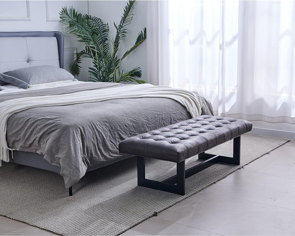 Foggy Gray Vegan Leather Ottoman Bench Z1886