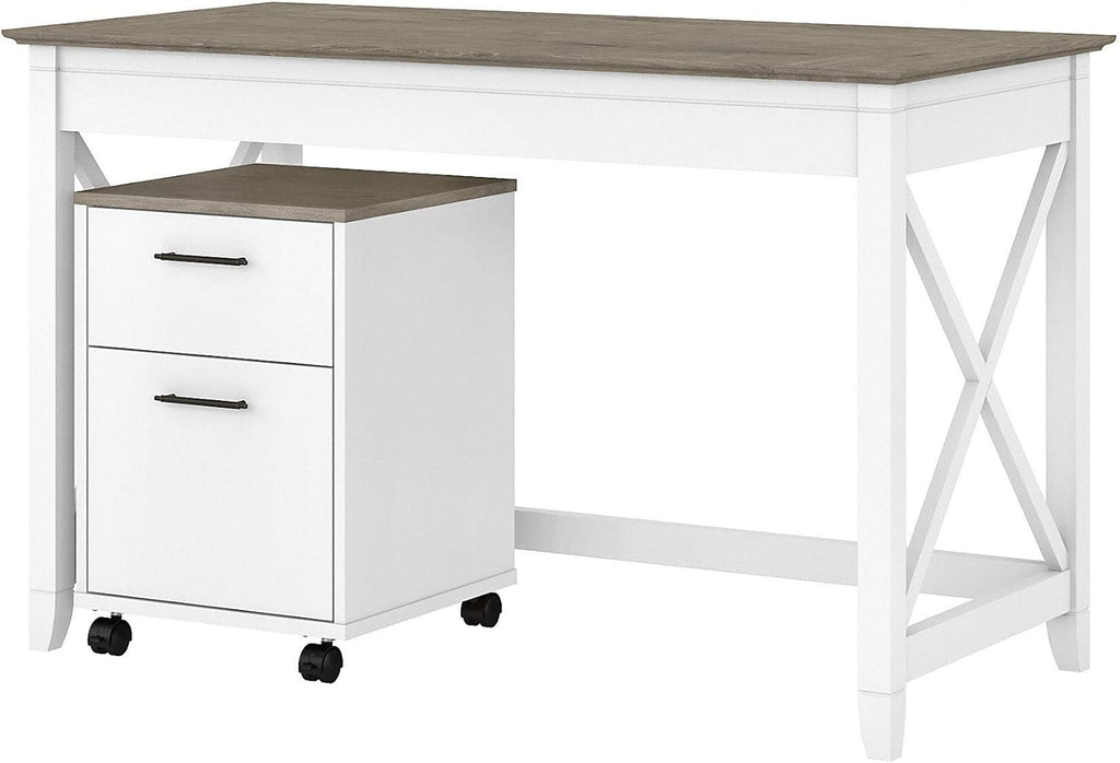Pure White and Shiplap Gray Writing Desk with 2 Drawer Mobile File Cabinet M562076