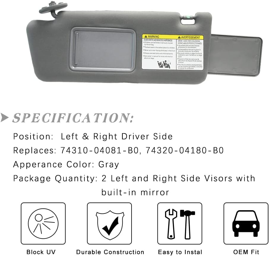 Gray Sun Visor Assembly Pack of 2 D471