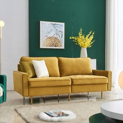 Yellow Velvet Square Arm Sofa V5837