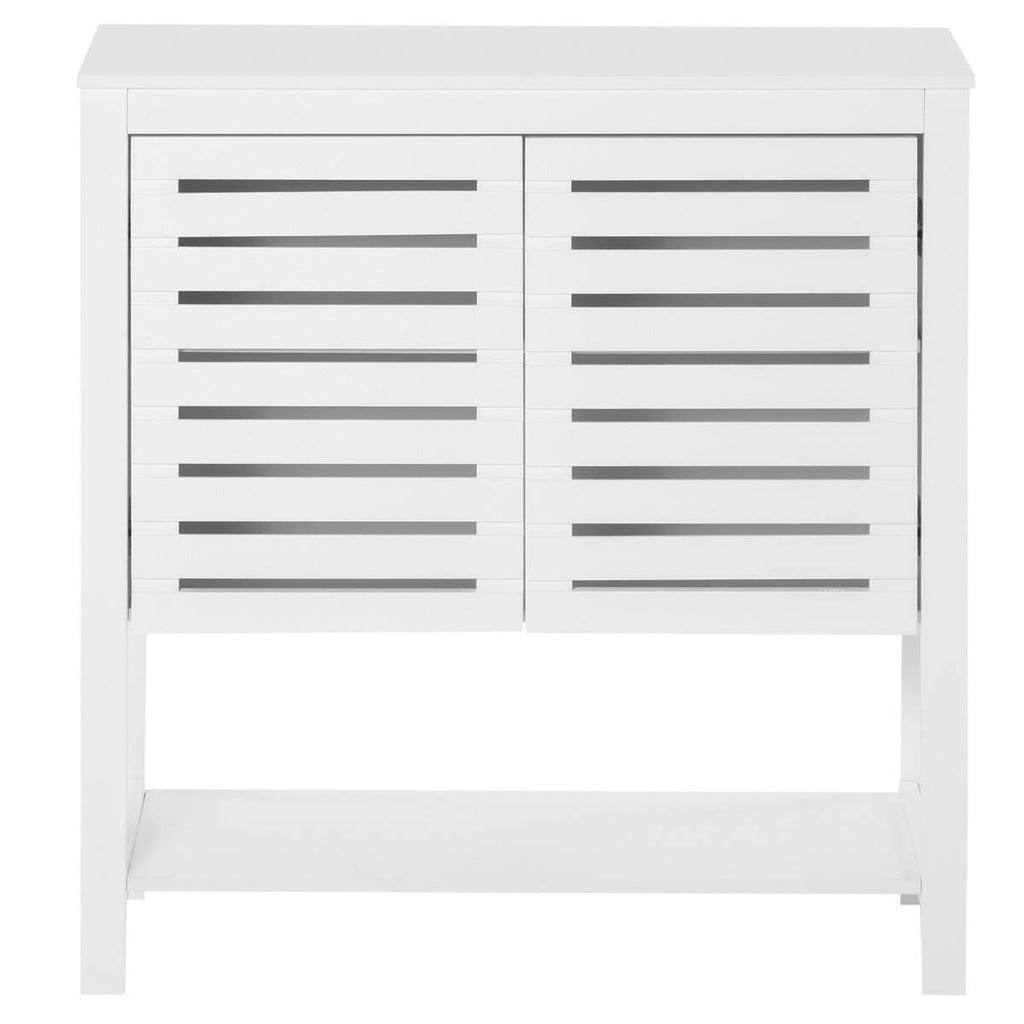 White Media Console Cabinet with Slat Double Doors and Adjustable Shelf F9057
