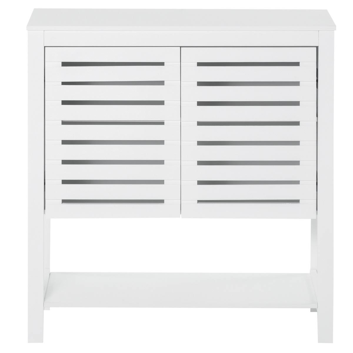 White Media Console Cabinet with Slat Double Doors and Adjustable Shelf F9057
