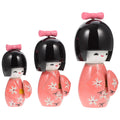3 Pcs Wooden Japanese Kimono Doll Figurine M680150