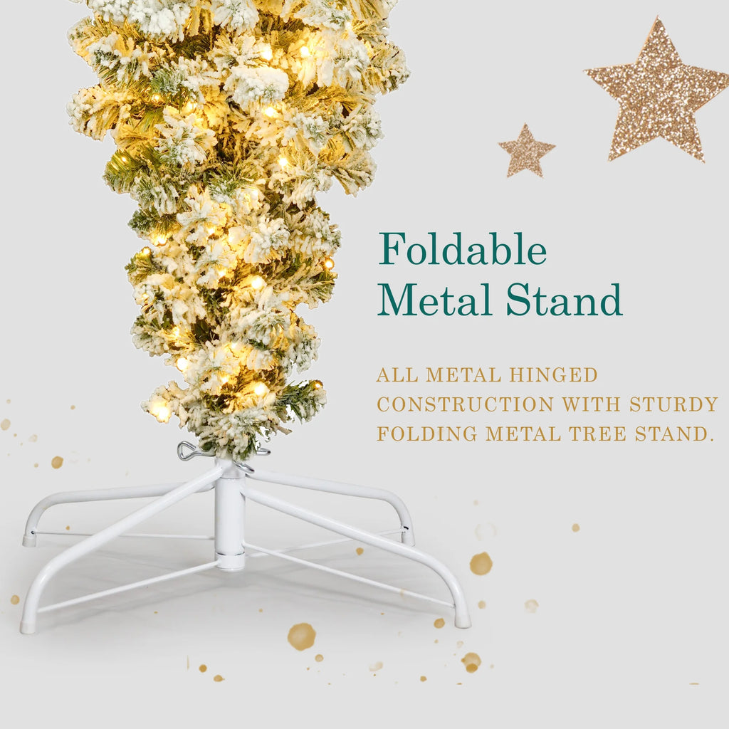 Pre-lit 6FT Hinged Snow Flocked Artificial Christmas Tree with 360 LED Lights and 8 Golden Stars F1813