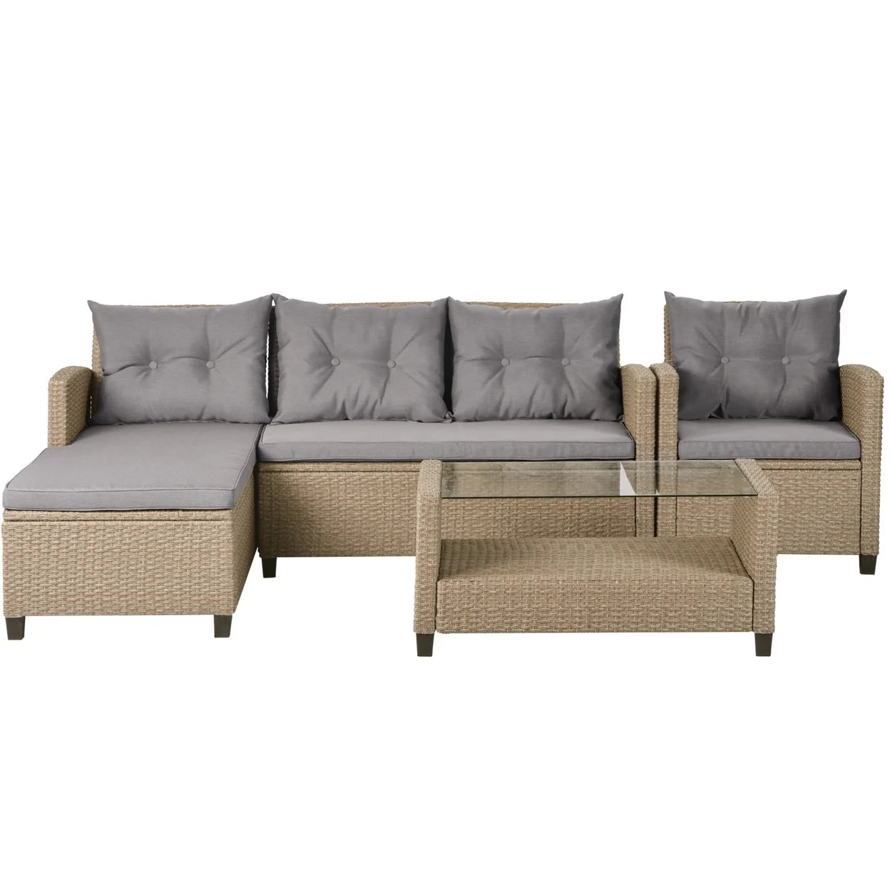 Beige Rattan 4 Piece Outdoor Sofa Conversation Set F5532