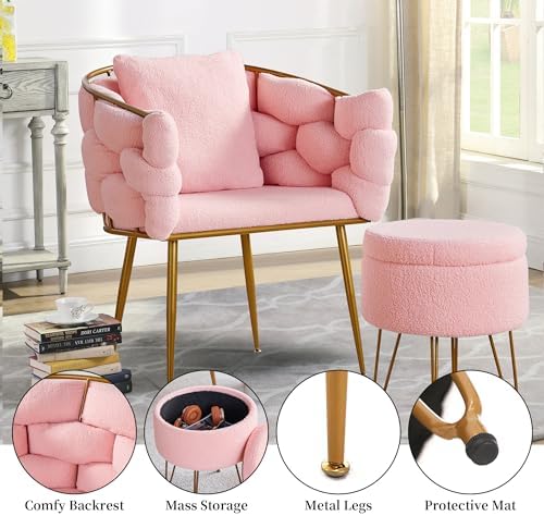 Accent Chair with Ottoman Teddy Fleece Fabric with Metal Frame T69061