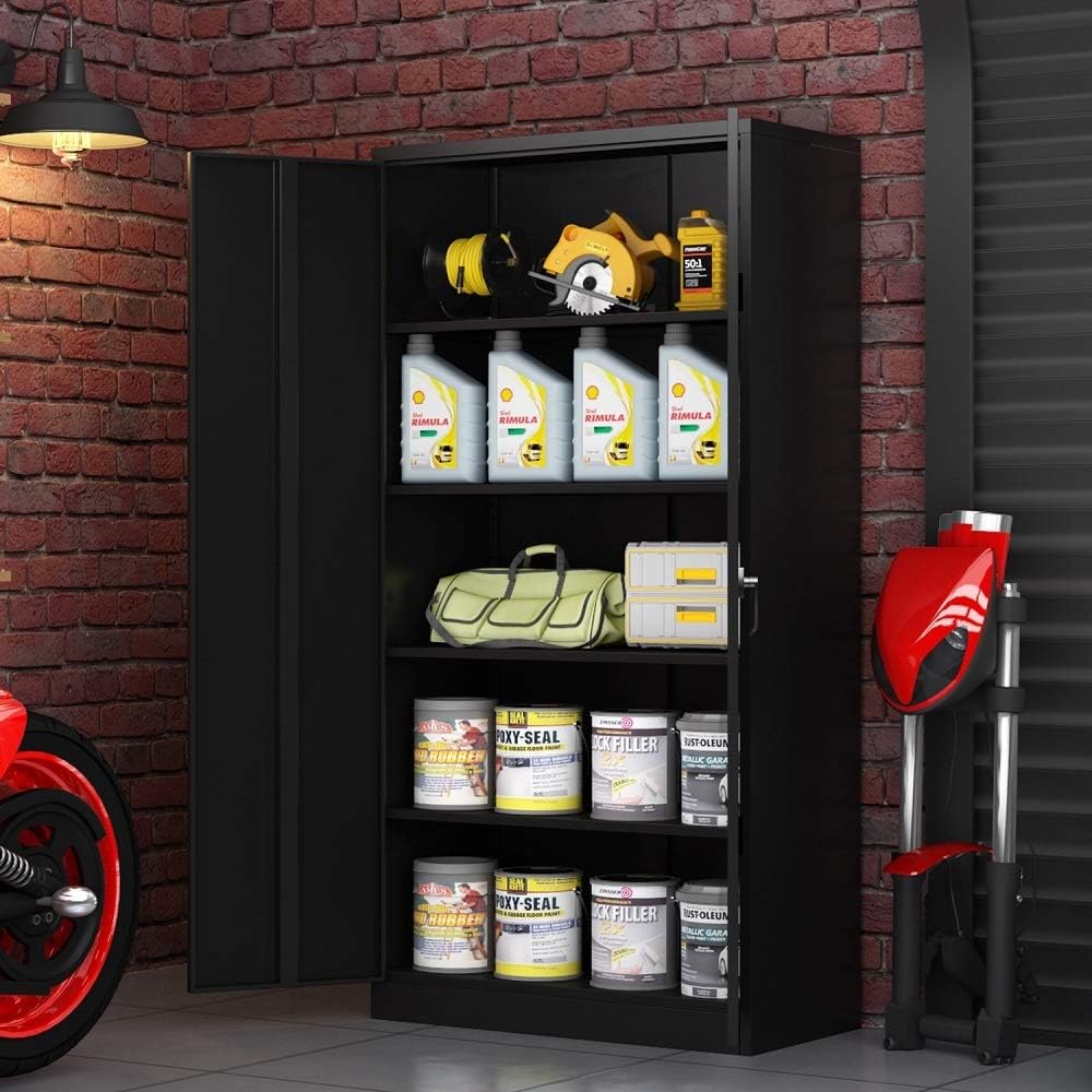 Large Space Steel Storage Cabinet with 4 Adjustable Shelves and Lock 2 Doors X476