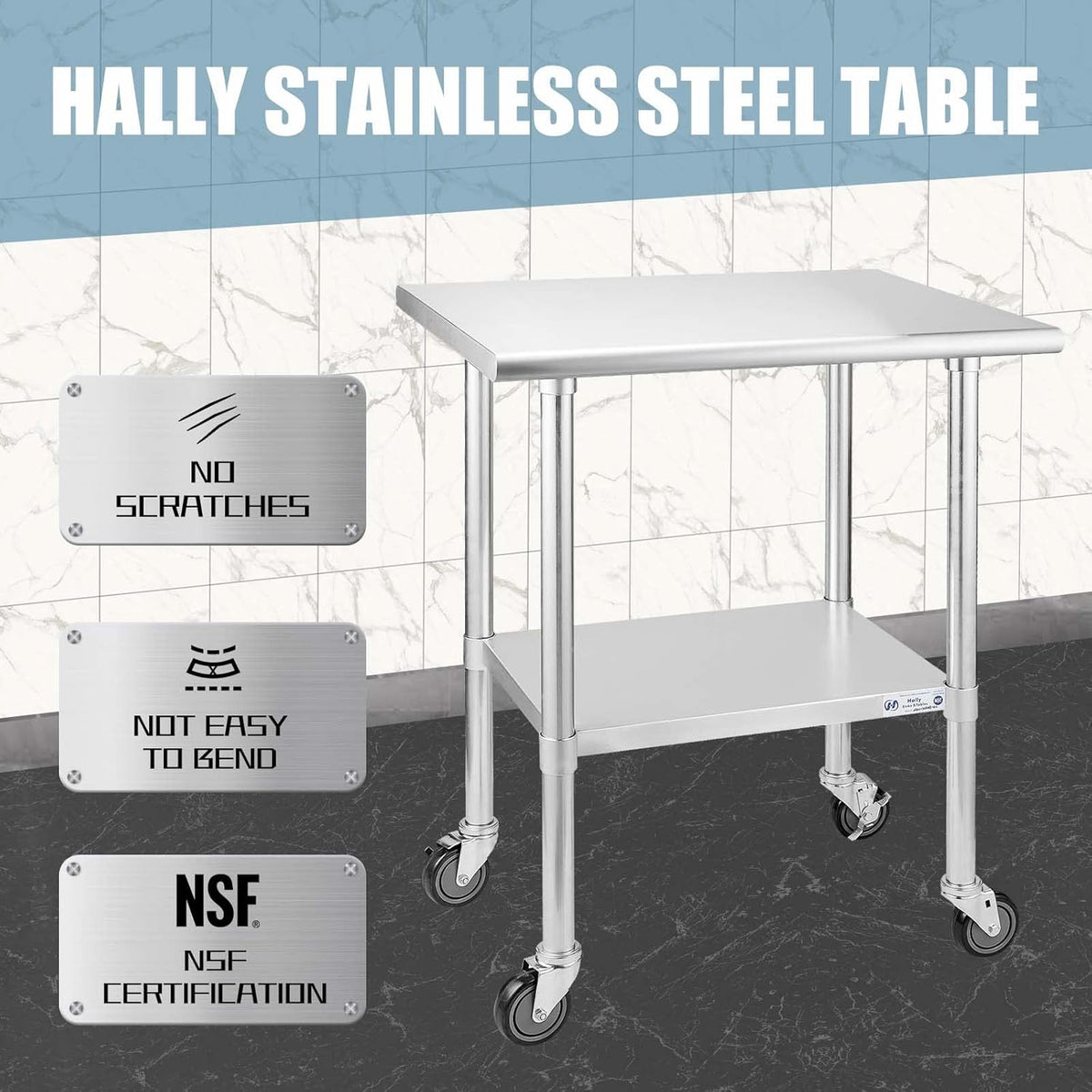 Stainless Steel Table 24 x 30 Inches with Caster Wheels and Undershelf X949270