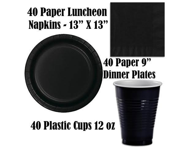 Black and Red Disposable Party Supplies, Serves 40, Paper Plates, 12 oz Plastic Cups B570693