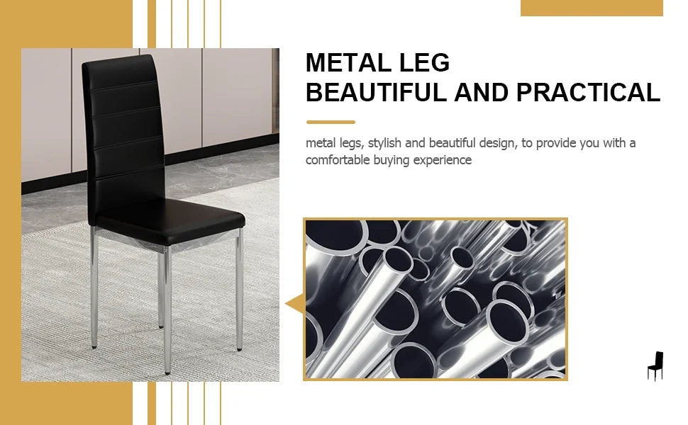 Black PVC Upholstered Dining Chairs Set of 4 with Metal Legs B9231