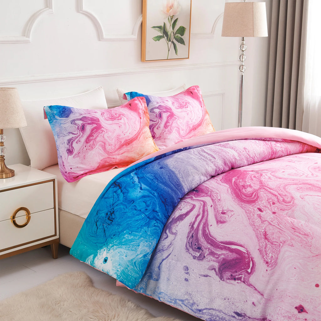 Gradient Abstract Marble Reversible Full/Queen Comforter Set, 3 Pieces N610033