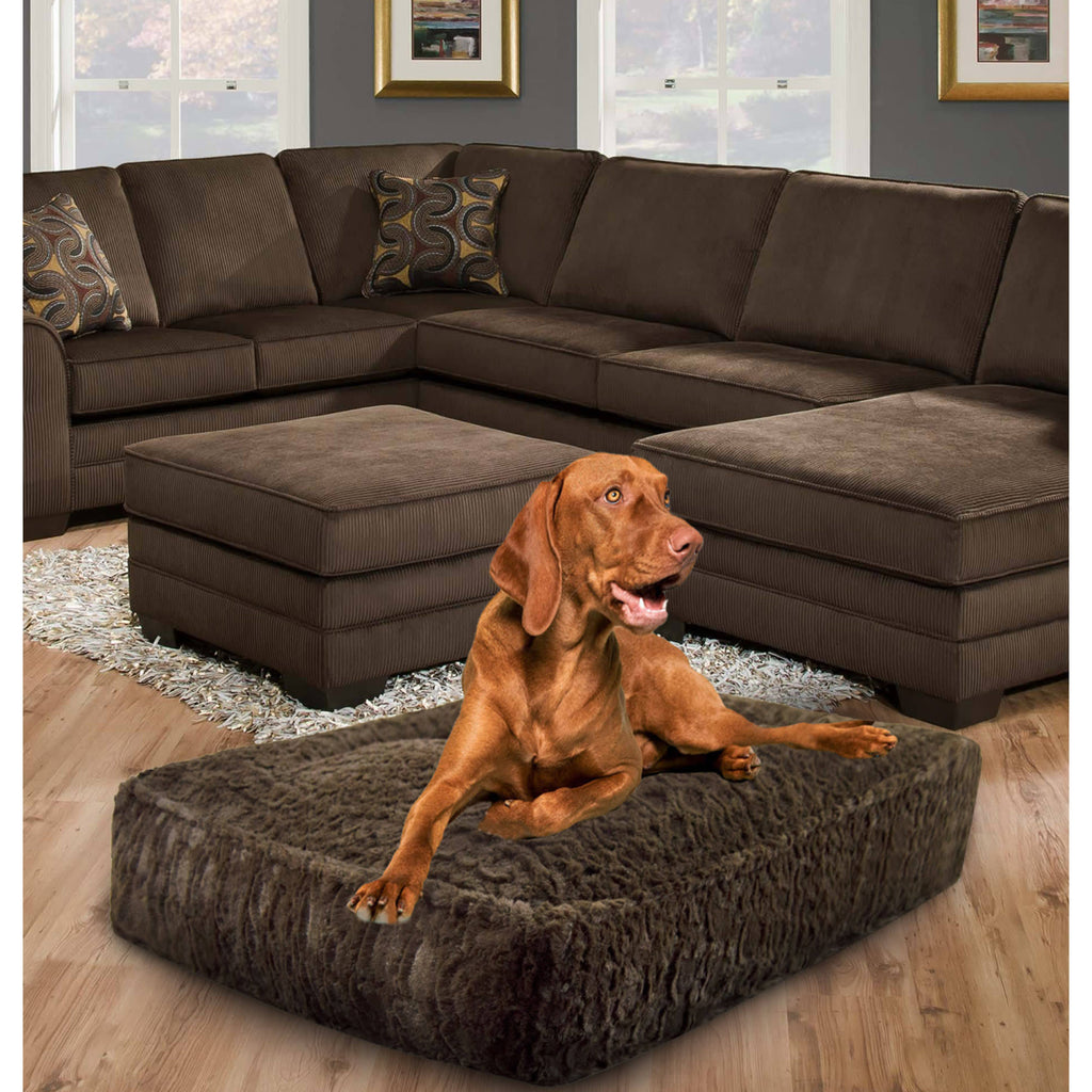 Extra Plush Faux Fur Rectangle Dog Bed, Serenity Brown, Small V71792