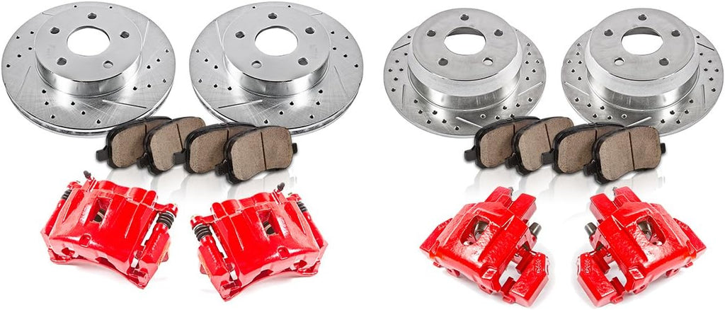 Red Powder Coated Calipers with Drilled Slotted Rotors and Ceramic Pads W19276