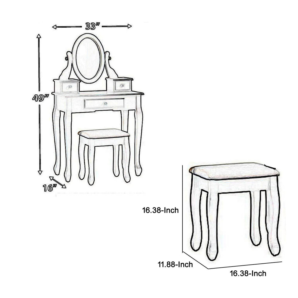 Black Wooden Vanity Set with Cabriole Legs W554014