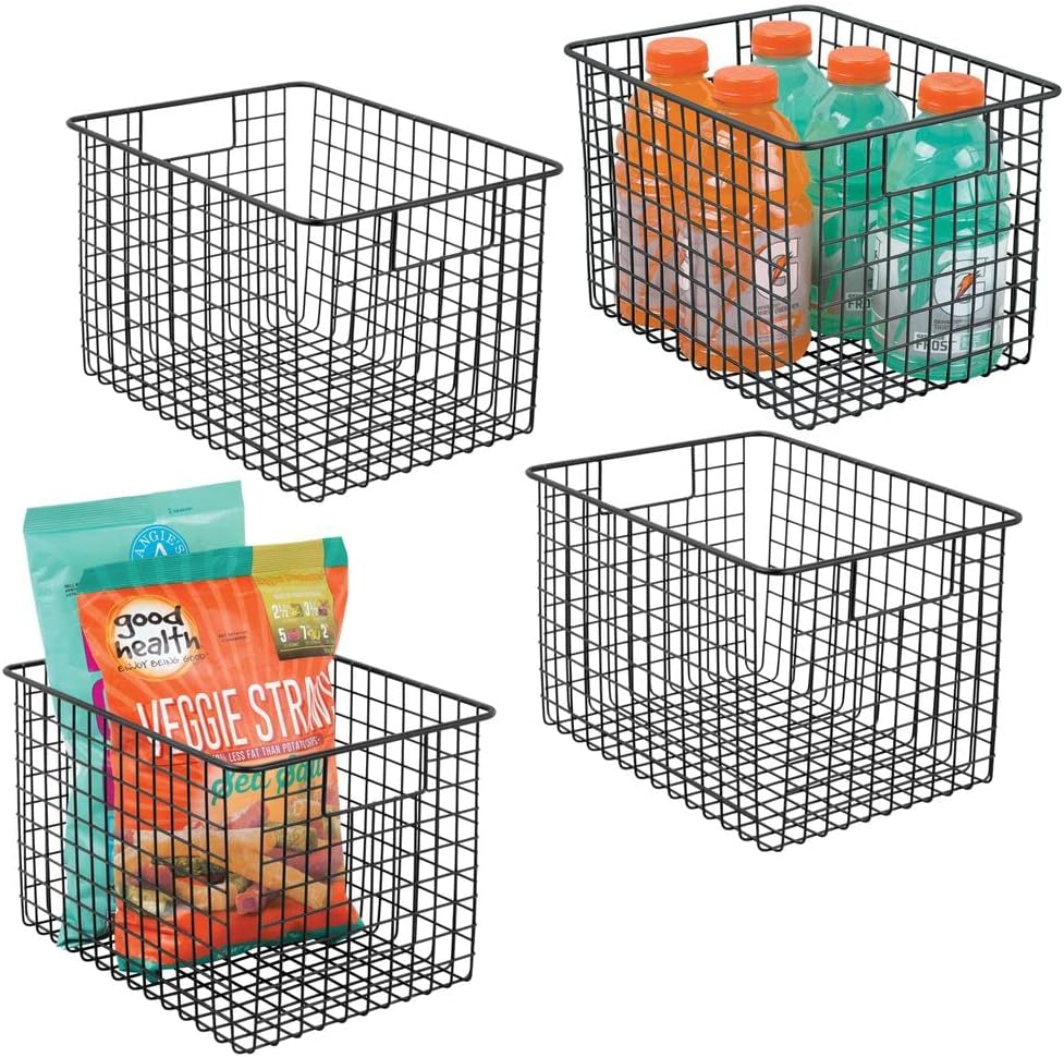 Metal Wire Food Organizer Storage Bin Baskets with Handles, 4 Pack White E53167