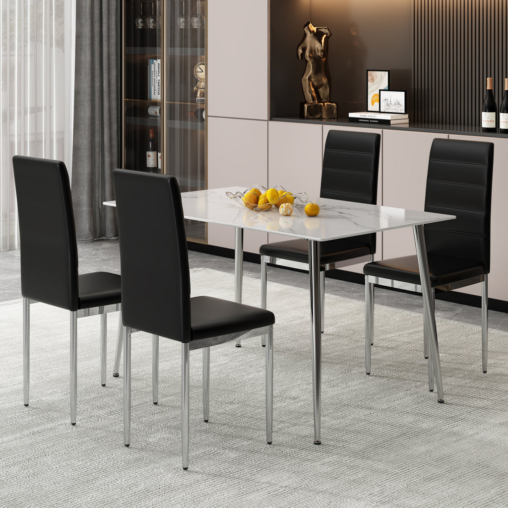 Black PVC Upholstered Dining Chairs Set of 4 with Metal Legs B9231