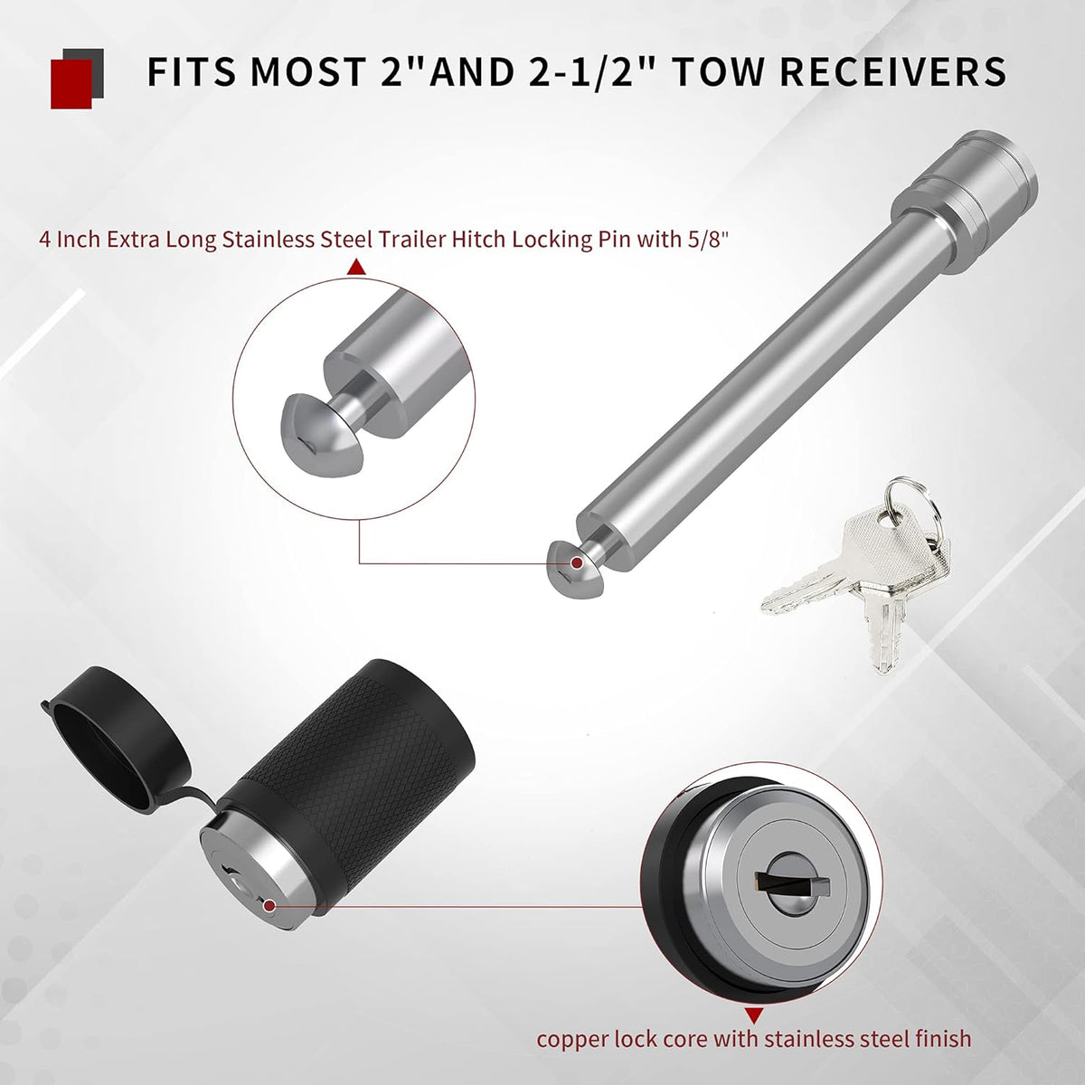 Adjustable Trailer Hitch Ball Mount, 2.5-Inch Receiver, 6-Inch Drop, Forged Aluminum Shank, 2-Inch and 2-5/16-Inch Combo Stainless Steel Tow Balls with Double Pin Key Locks N870