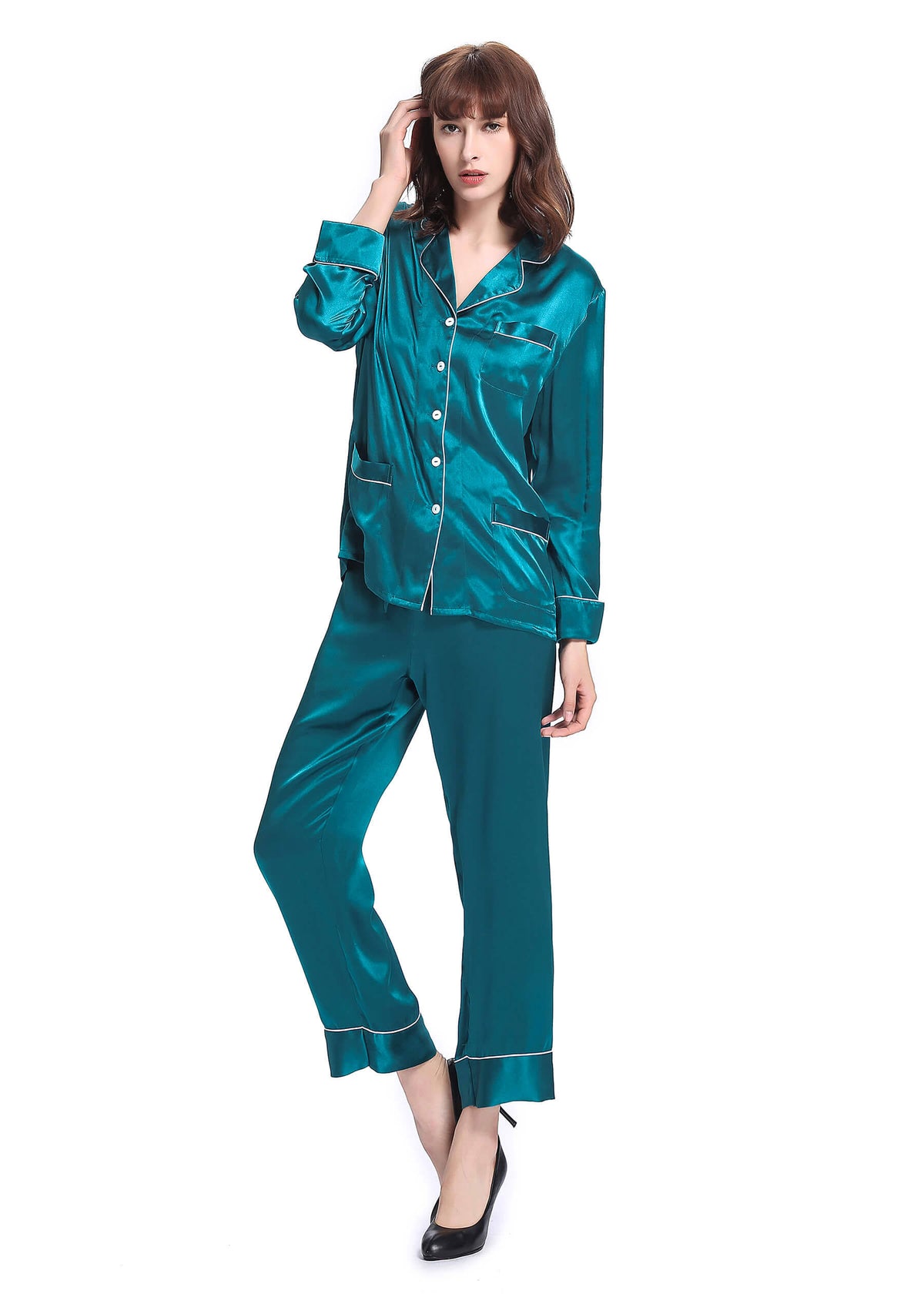 Pure Silk Pajamas Dark Teal S M406