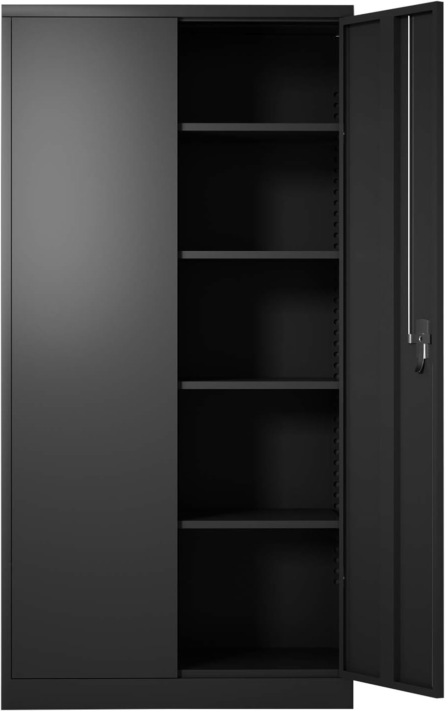 Large Space Steel Storage Cabinet with 4 Adjustable Shelves and Lock 2 Doors X476