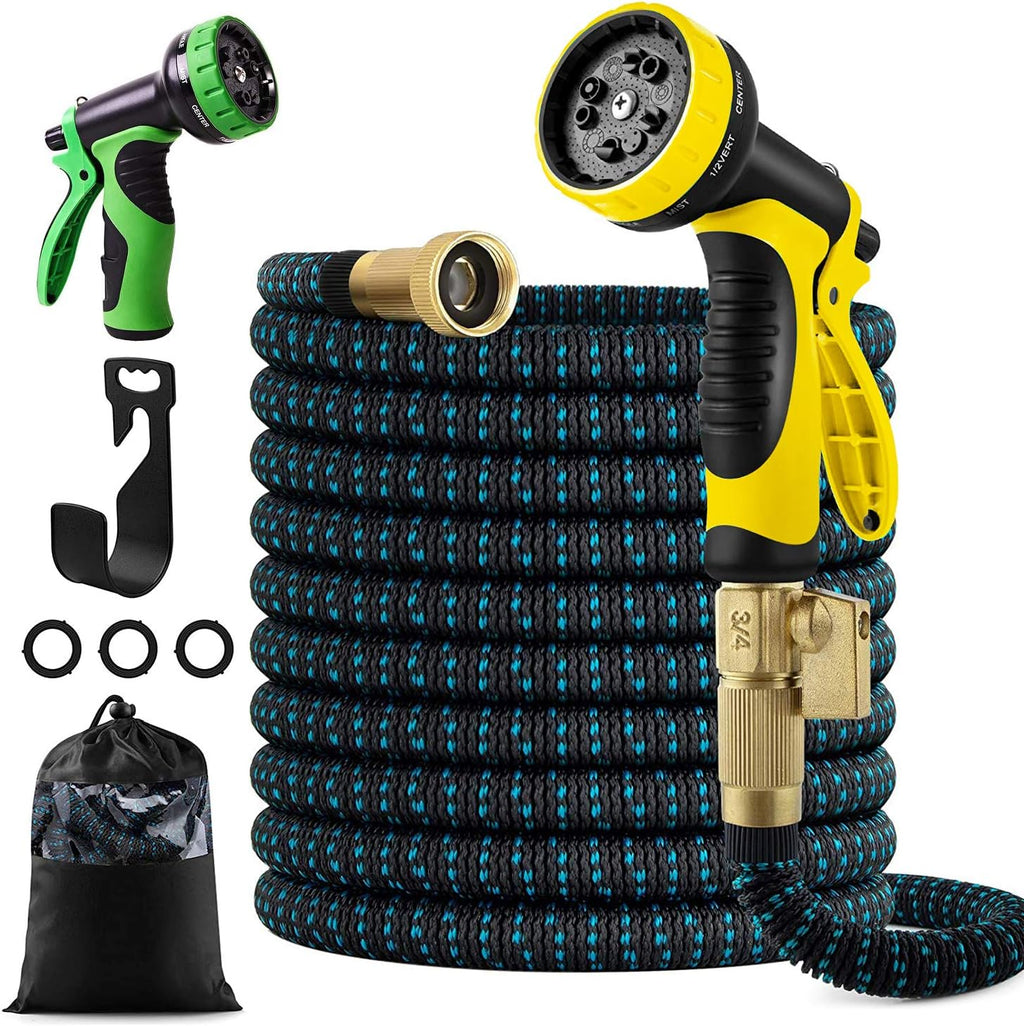 100ft Expandable Flexible Garden Water Hose Set with Brass Connectors Spray Nozzle Pack of 2 X880