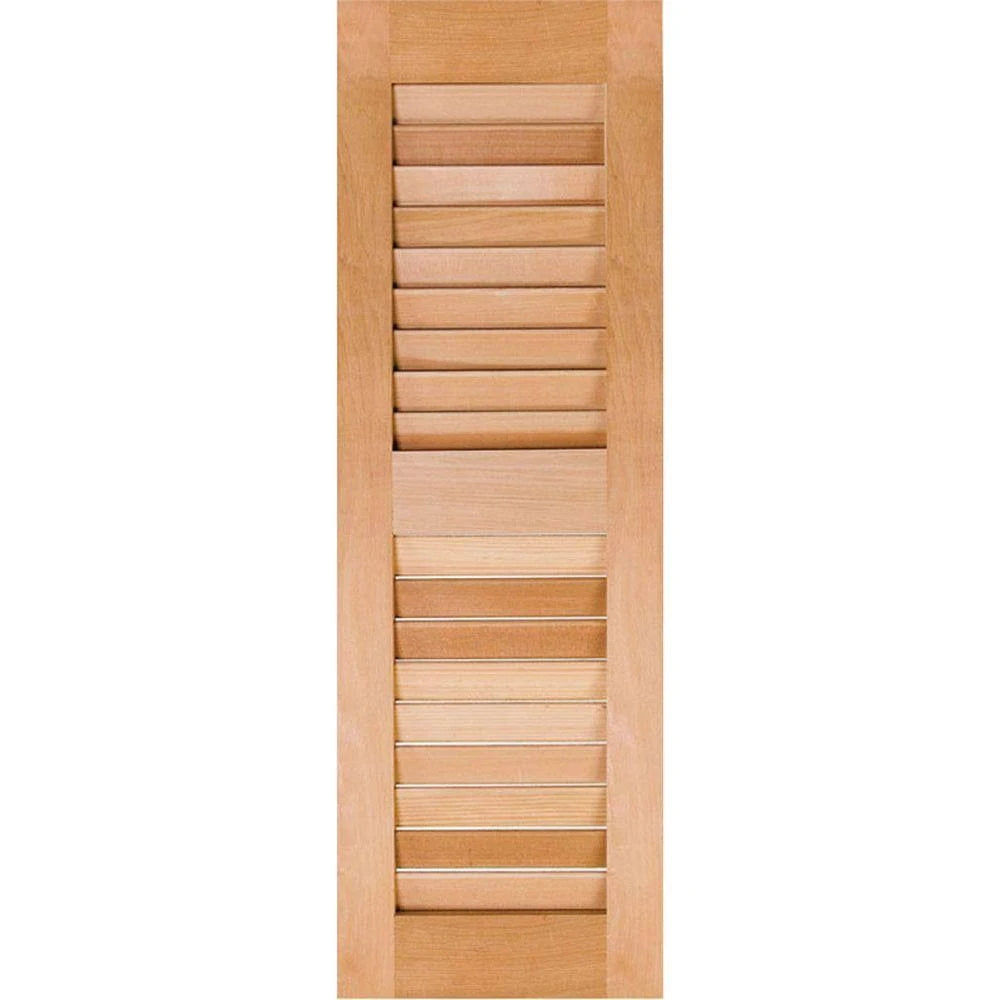 18 in. x 28 in. Exterior Real Wood Louvered Shutters Pair Unfinished V569