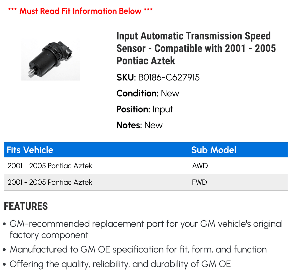 Automatic Transmission Speed Sensor X358