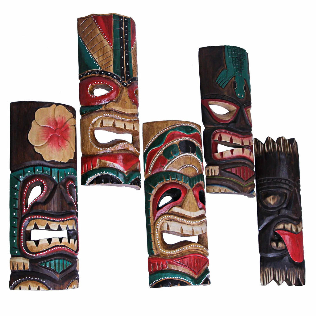 12 inch Wood Multicolor Tiki Mask Wall Hanging Art Set of 10 H64735