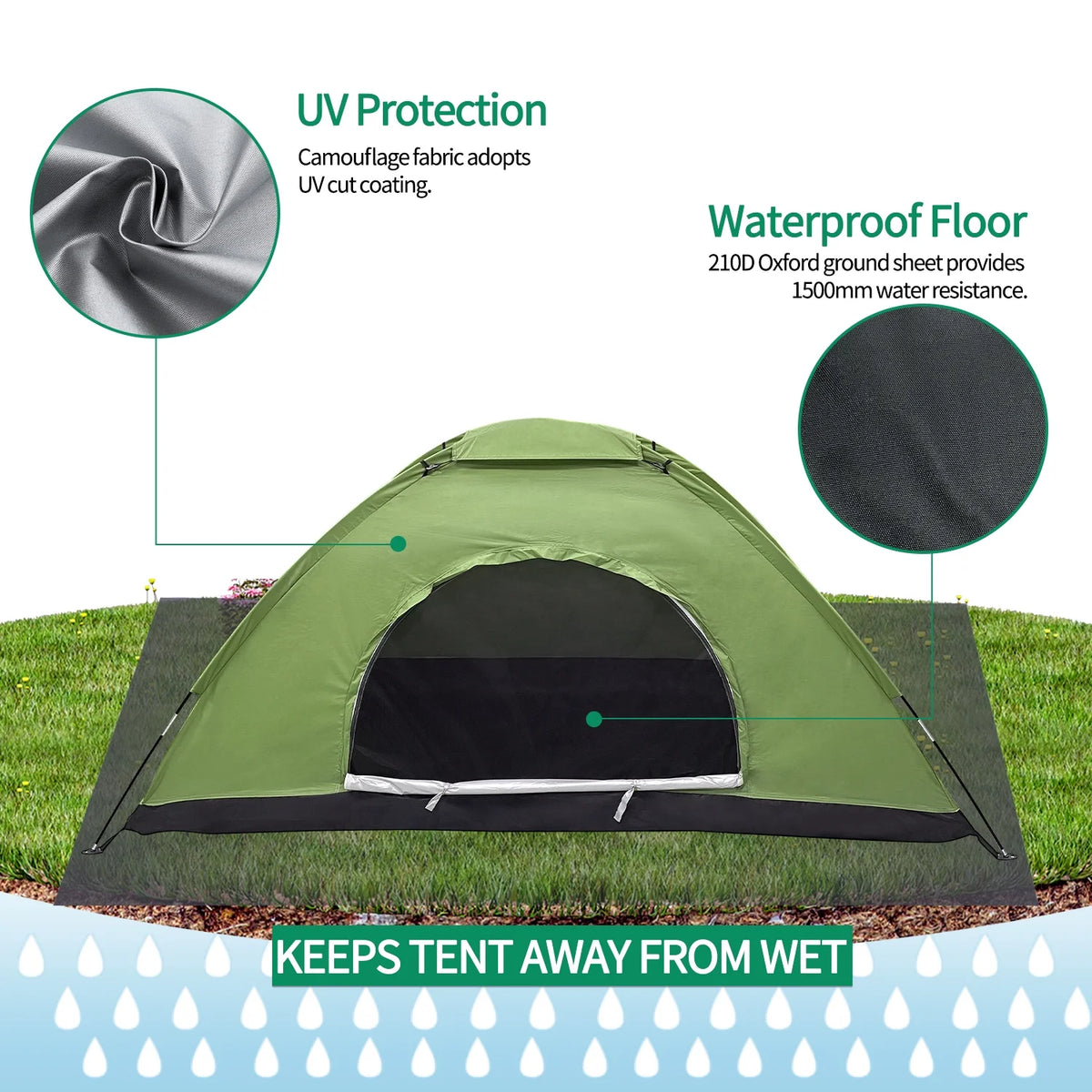 Green Lightweight Dome Camping Tent E847662
