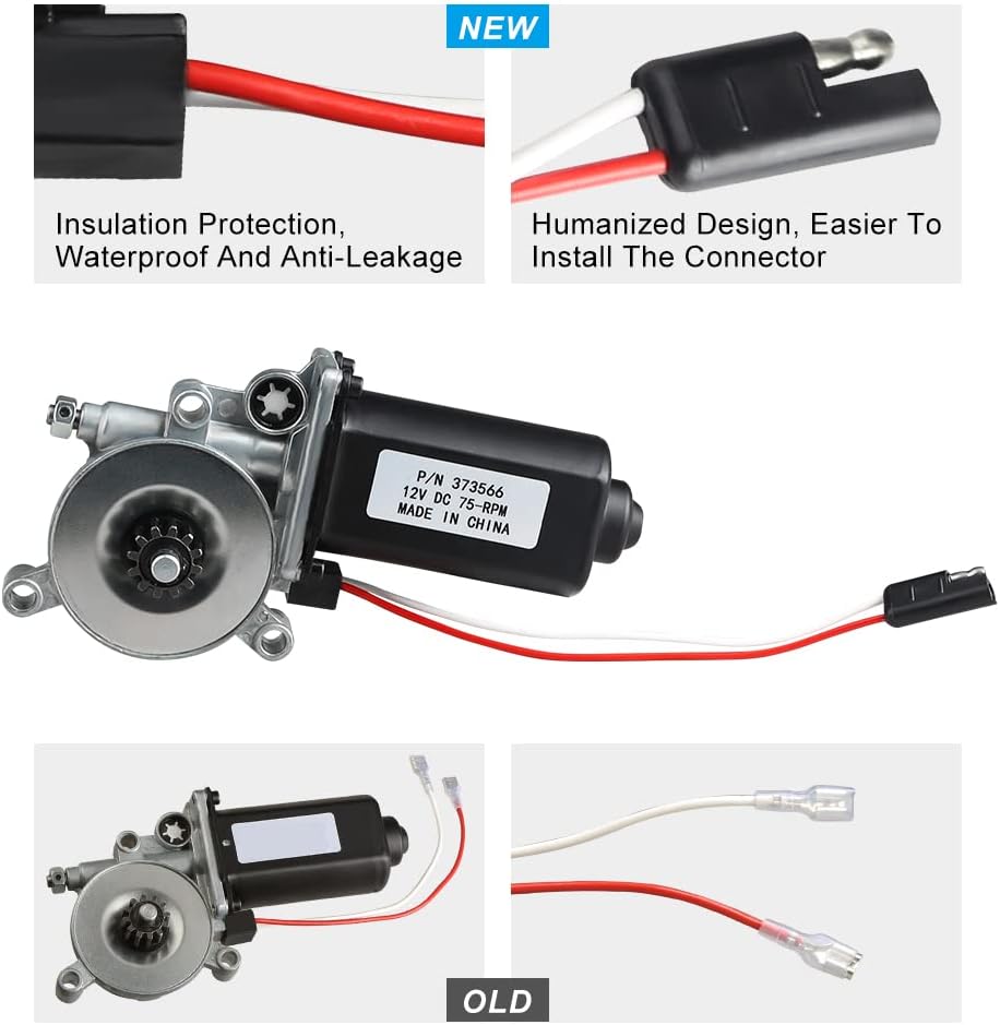 RV Awning Motor Replacement with Single 2-Way Connector, 12-Volt DC, 75-RPM N7475