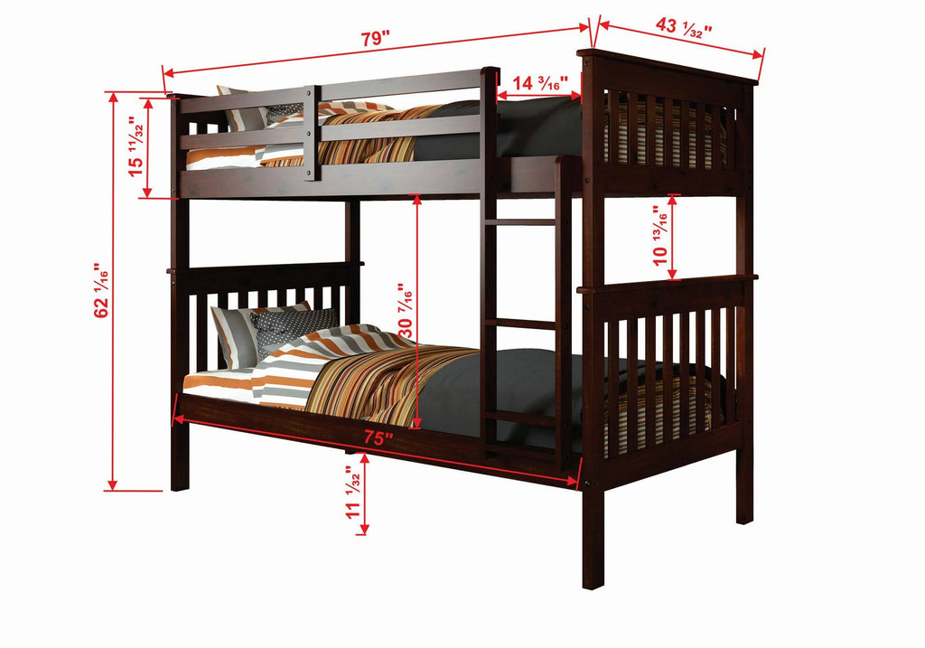 Twin/Twin Mission Bunk Bed with Under Bed Drawers Cappuccino Finish X831