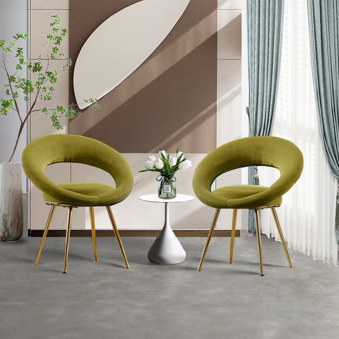 Olive Green Velvet Lounge Chair with Gold Plated Legs, Set of 2 U792