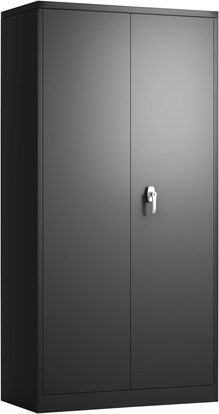 Large Space Steel Storage Cabinet with 4 Adjustable Shelves and Lock 2 Doors X476