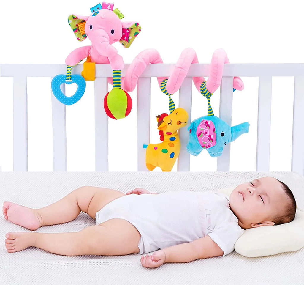 Pink Elephant Hanging Plush Rattles Crib Toy C2910