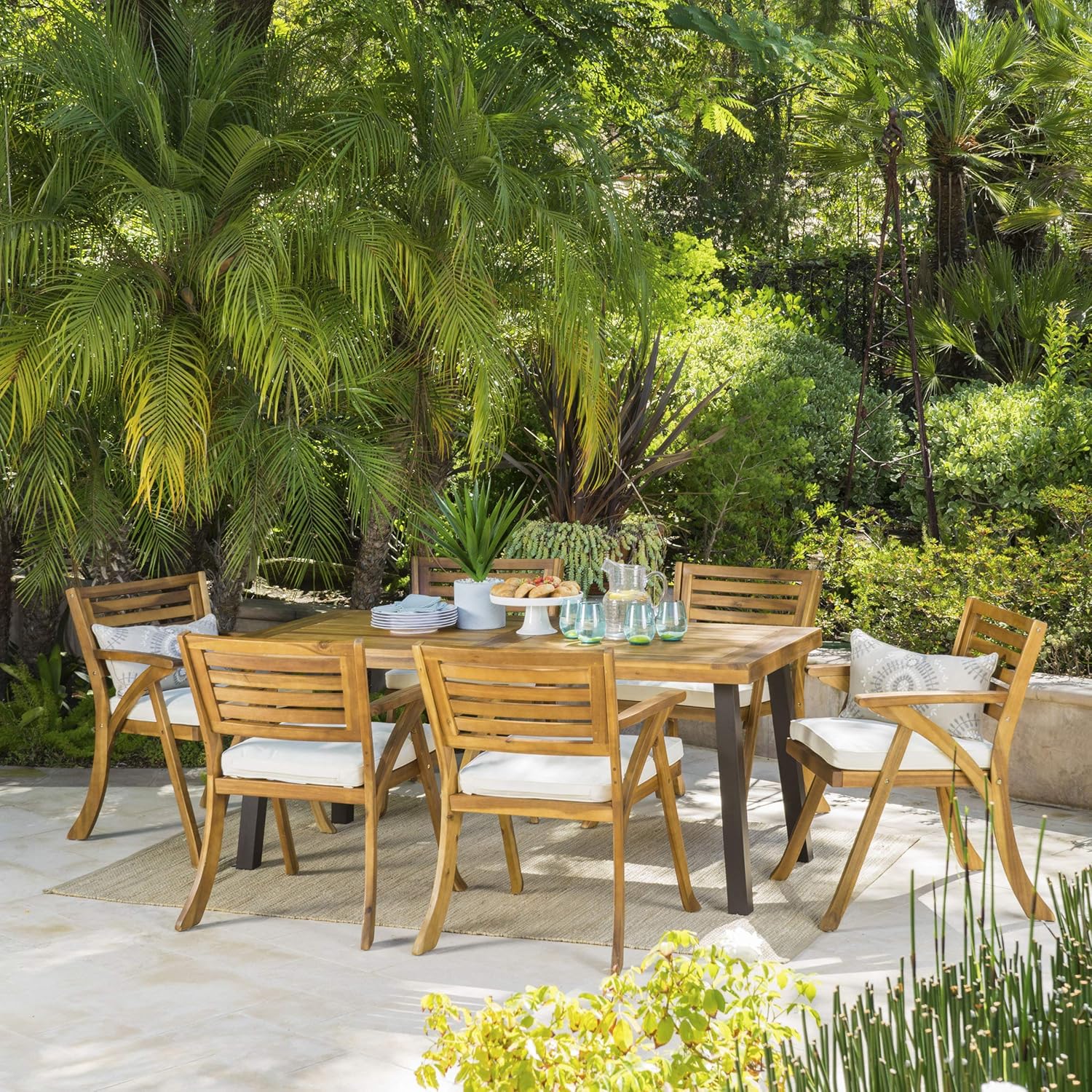 7-Pcs Acacia Wood Patio Dining Set Q9971