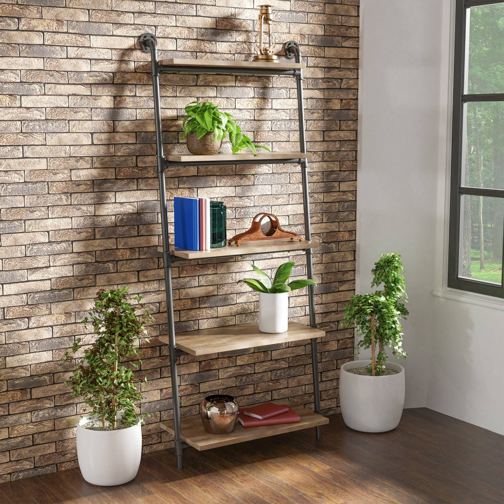 5-Tier Leaning Ladder Shelf Natural Tone Z559890