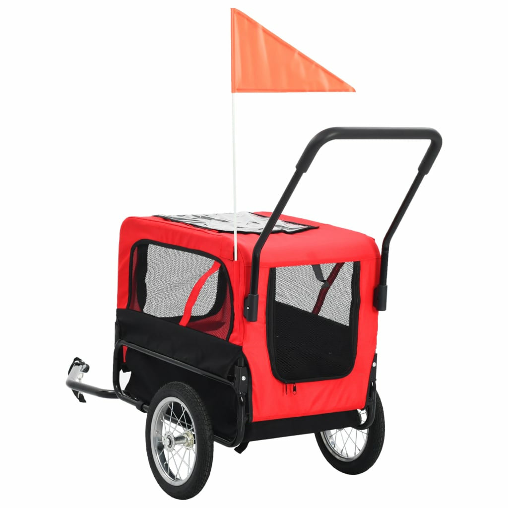 Red and Black 2-in-1 Pet Bike Trailer and Jogging Stroller with Storage Bag M608006