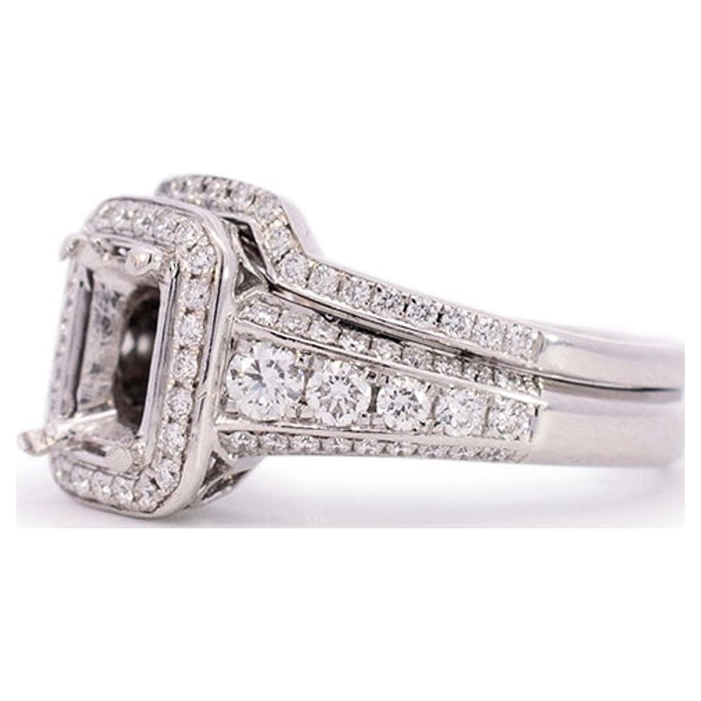 18K White Gold Rectangle Halo Diamond Engagement Ring L49496