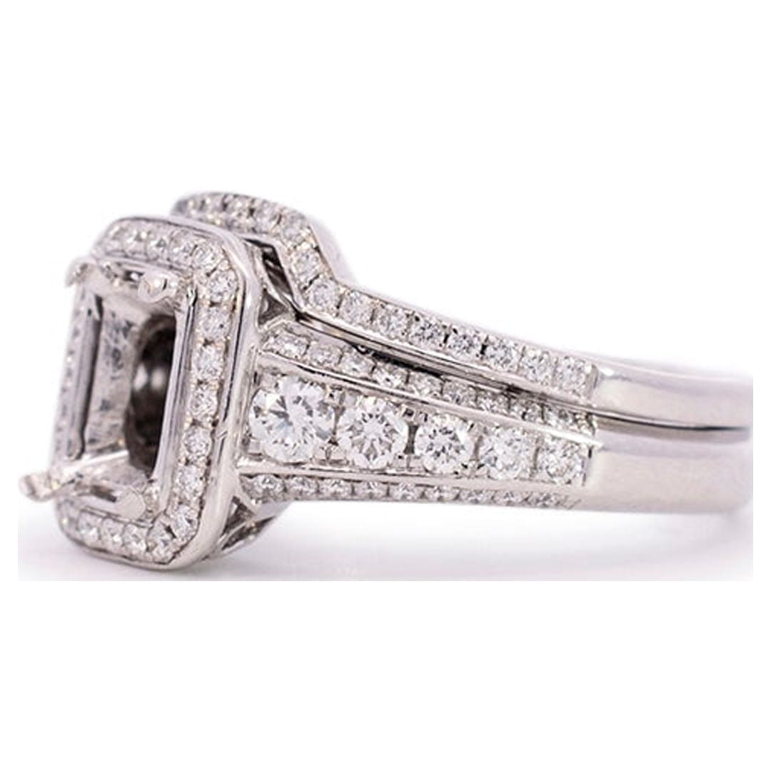 18K White Gold Rectangle Halo Diamond Engagement Ring L49496
