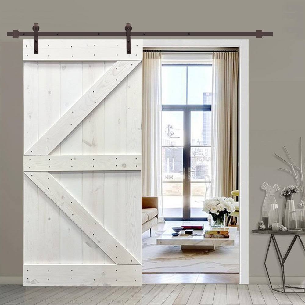 Light Cream Stained Pine Wood Interior Sliding Barn Door with Hardware Kit Z784322