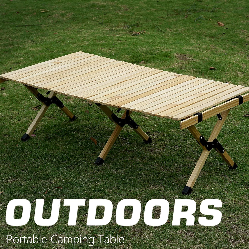 Portable Folding Wooden Camping Table with Carry Bag F75728