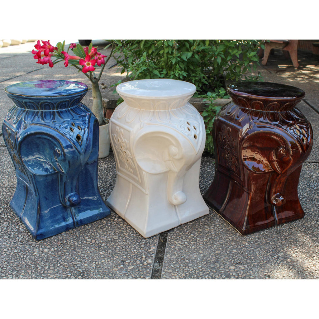 Antique White Elephant Ceramic Garden Stool M265