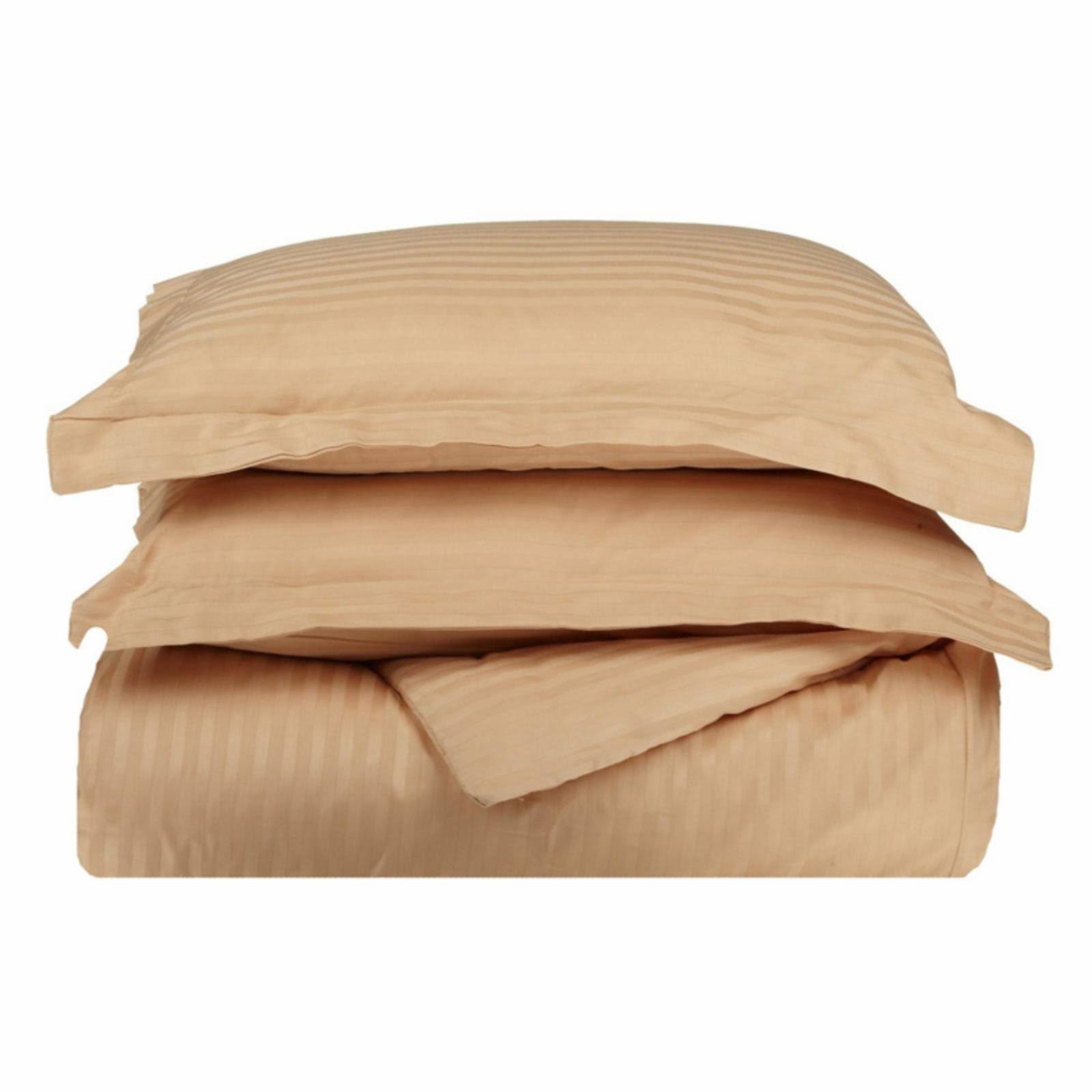 Beige Queen 3-Piece Egyptian Cotton Sateen Stripe Duvet Cover Set W6519