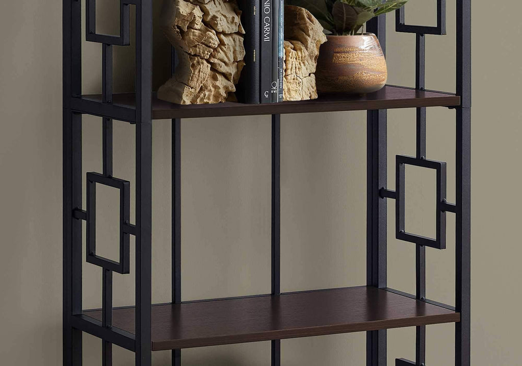 4 Tier Bookcase Espresso with Black Metal Etagere L864