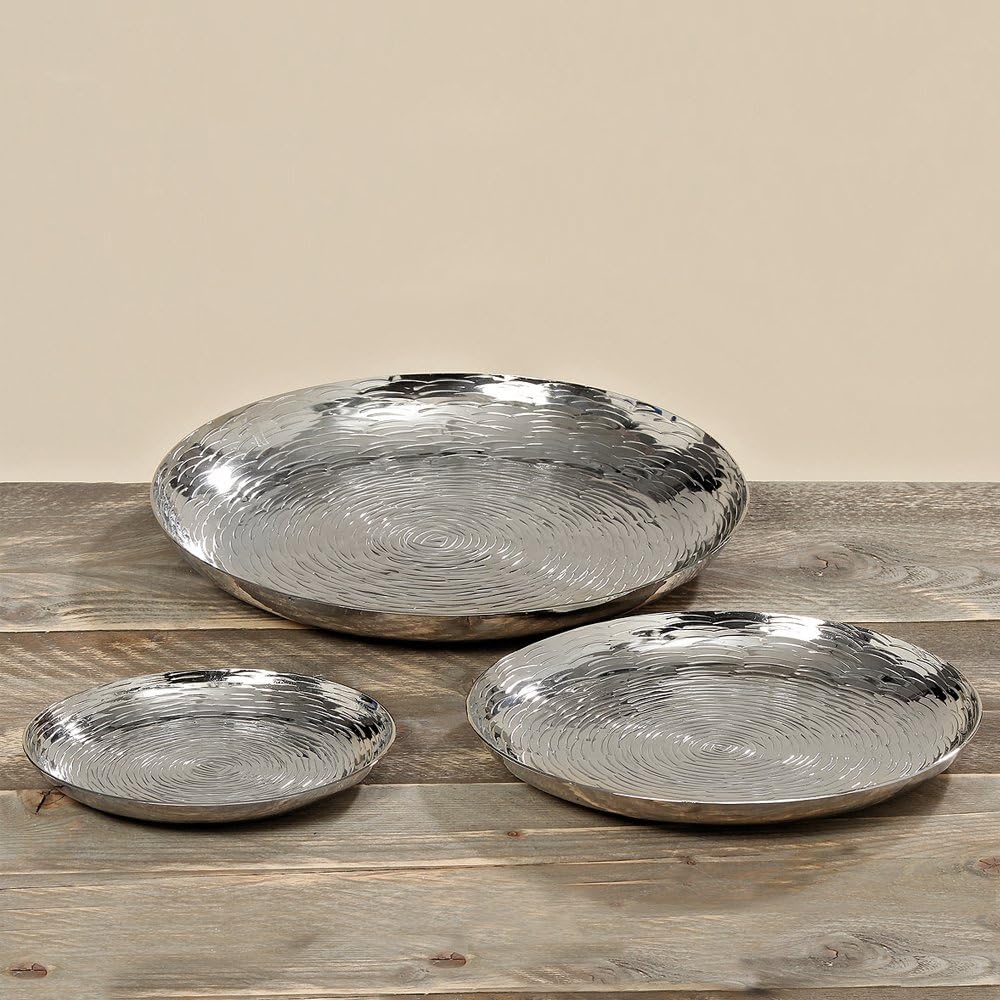 Silver Vanity Trays, Set of 3, Hand Cast Aluminum T3031
